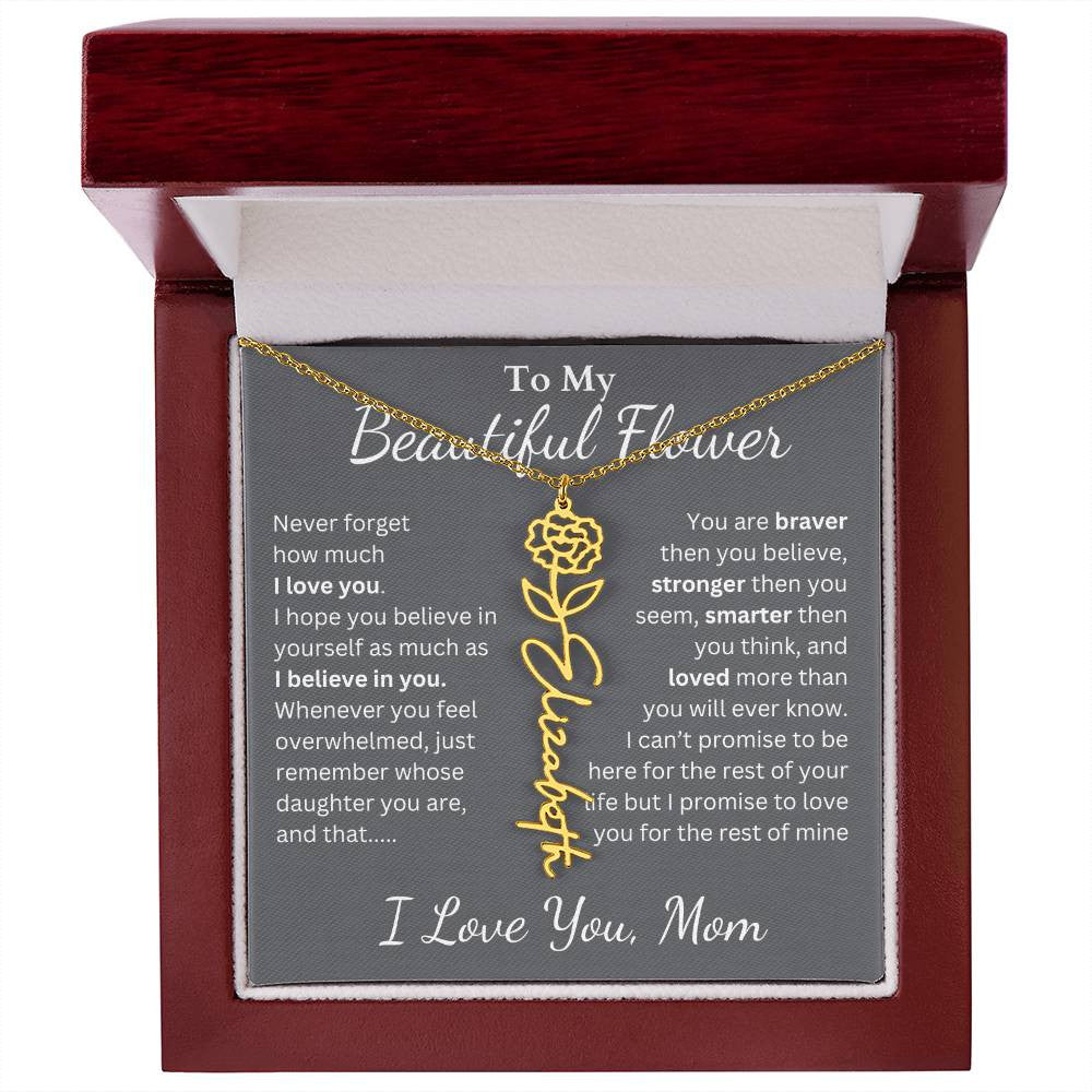 Personalized To My Beautiful Flower Name Necklace |  from Mom Or Dad, Gift for Daughter