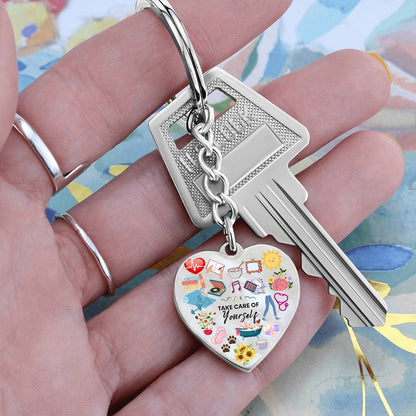 Personalized Take Care Of Yourself Heart Keychain