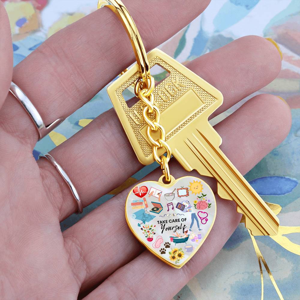 Personalized Take Care Of Yourself Heart Keychain