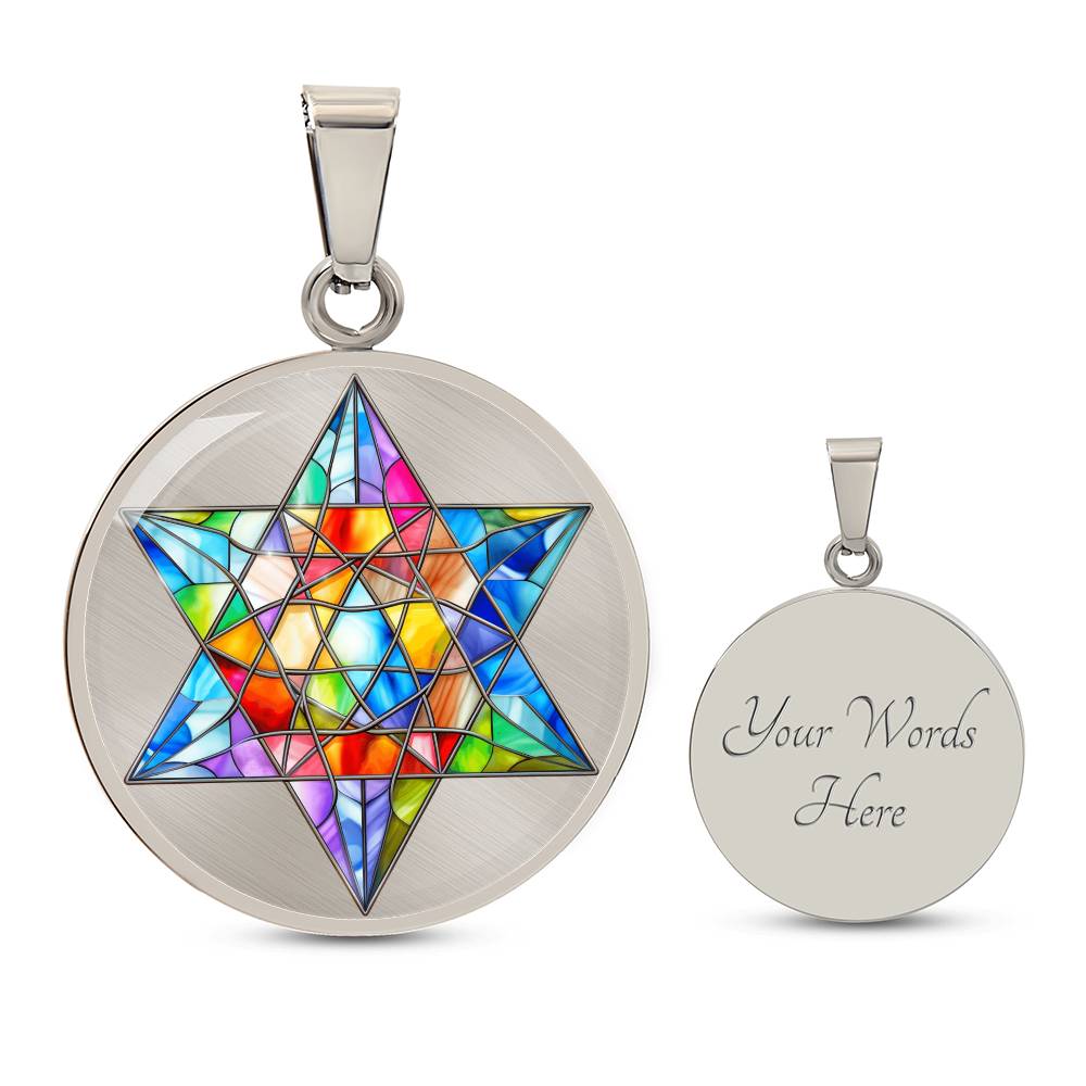 Personalized Stained Glass Look Star Of David Pendant Necklace