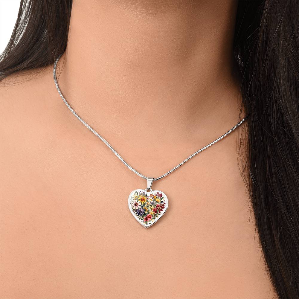 Personalized Wildflower Heart Pendant Necklace