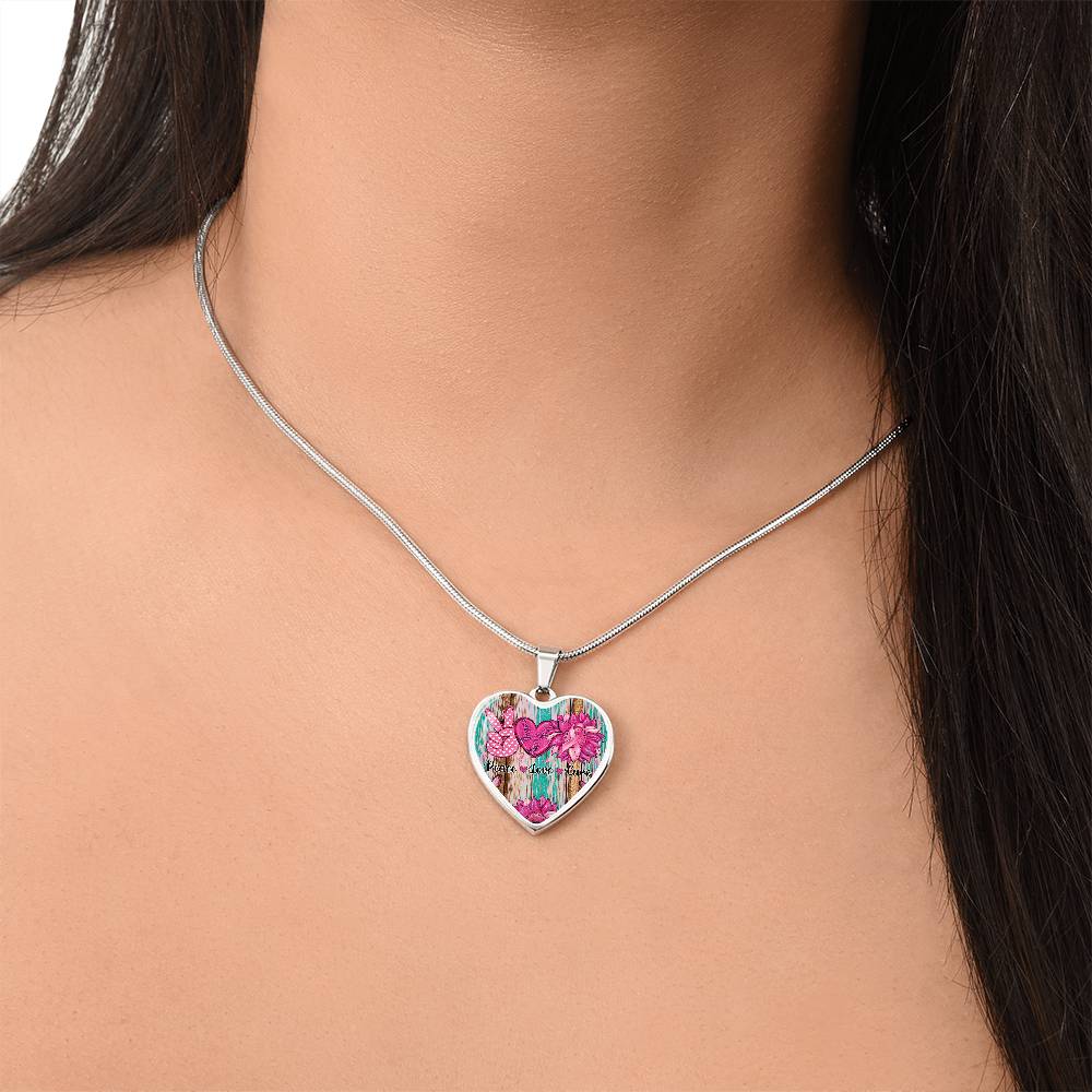 Peace Love Cure Breast Cancer Heart Pendant Necklace