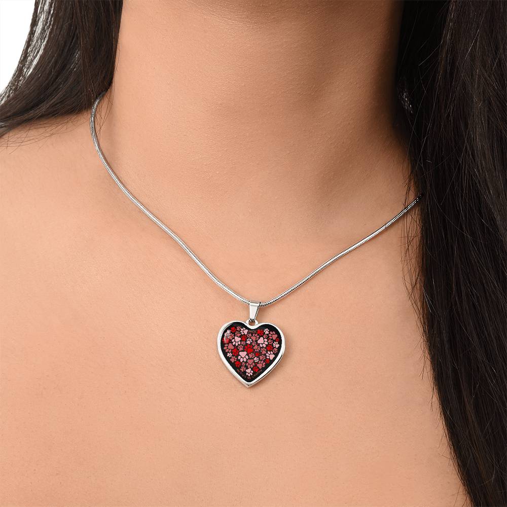 Personalized Paw Print Valentine Heart Pendant Necklace