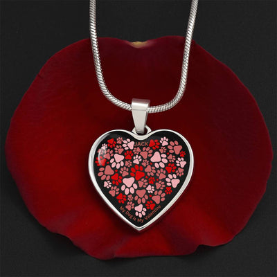 Personalized Paw Print Valentine Heart Pendant Necklace