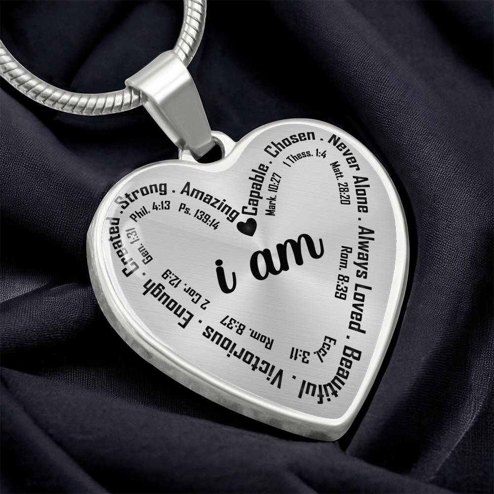 Personalized I Am Bible Verse Inspirational Heart Pendant Necklace