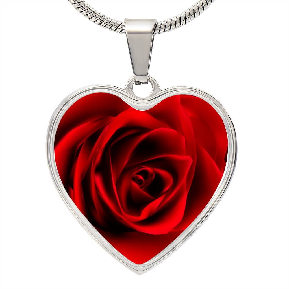 Red Rose Heart Pendant Necklace