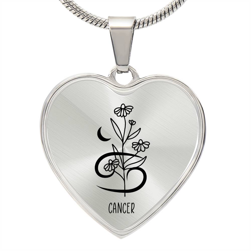 Cancer 6/21 - 7/22 & Flower Heart Pendant Necklace