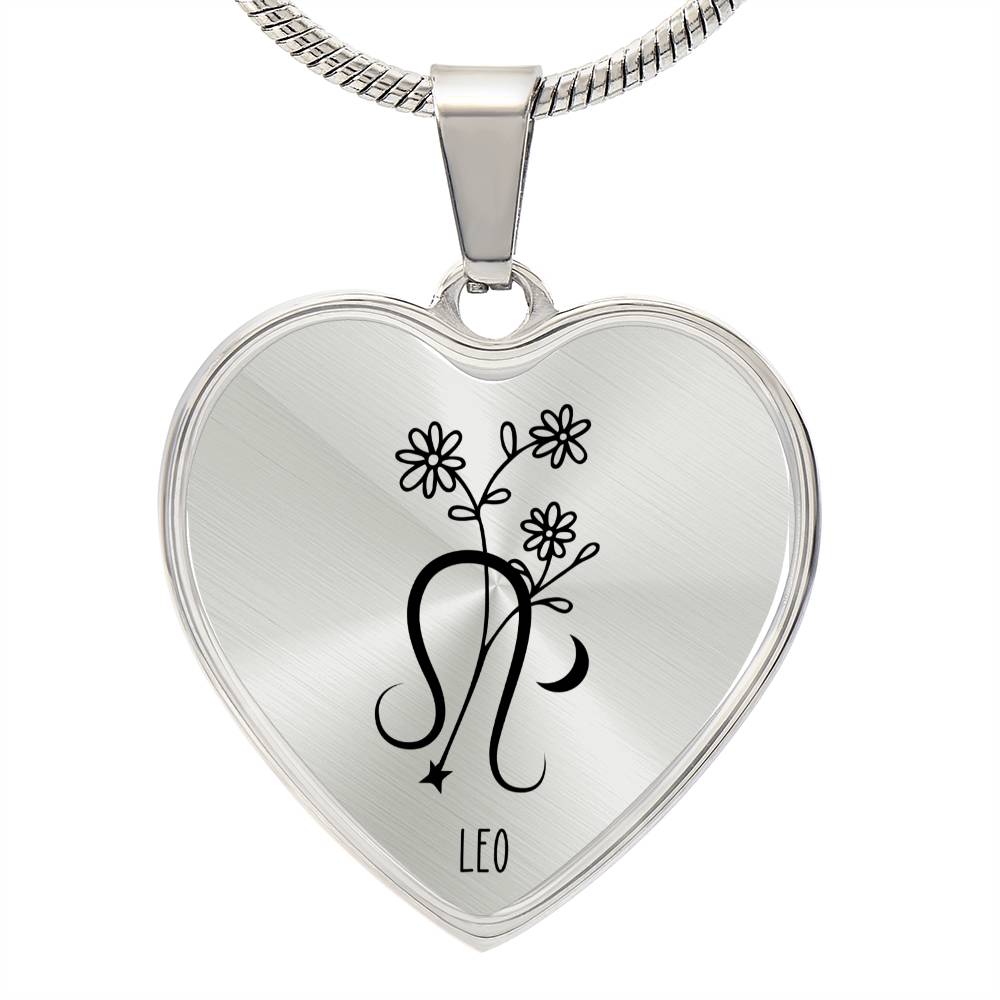 Leo 7/23 - 8/22 & Birth Flower Heart Pendant Necklace