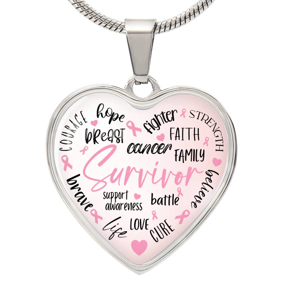 Breast Cancer Survivor Heart Pendant Necklace