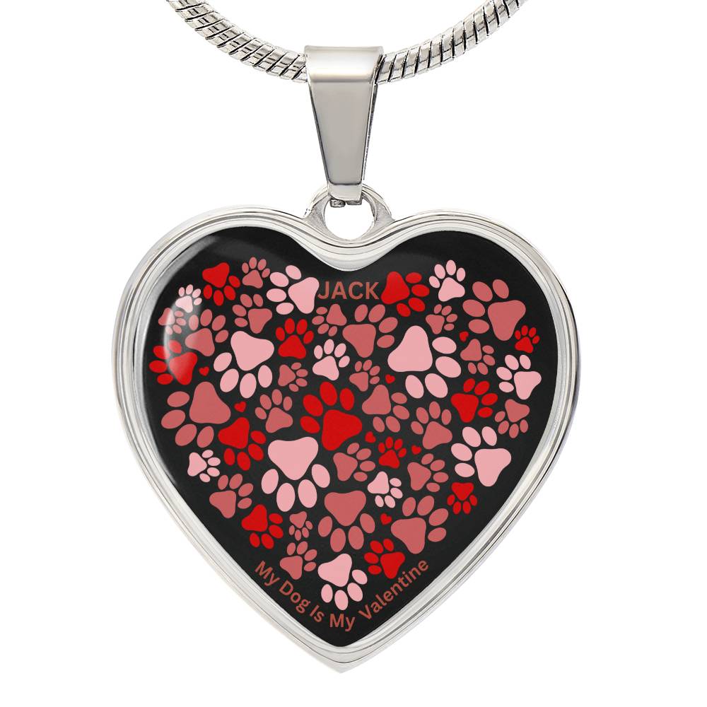 Personalized Paw Print Valentine Heart Pendant Necklace