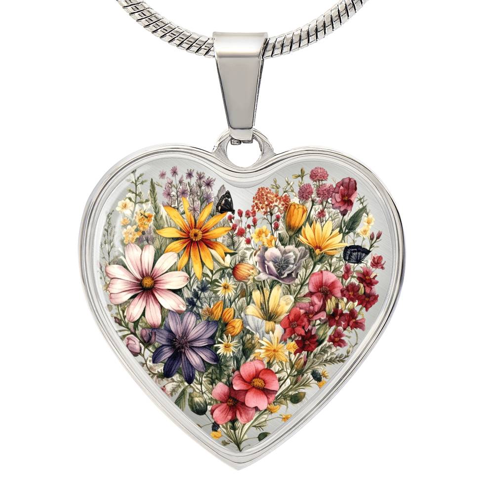 Personalized Wildflower Heart Pendant Necklace