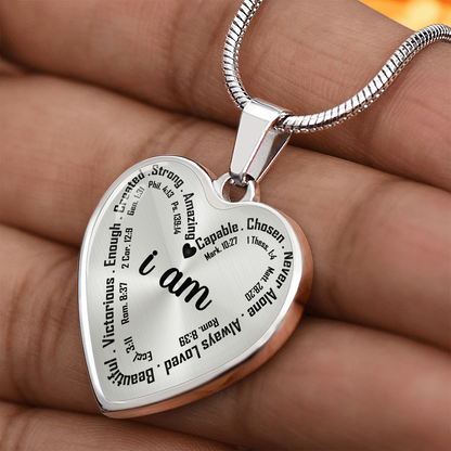 Personalized I Am Bible Verse Inspirational Heart Pendant Necklace