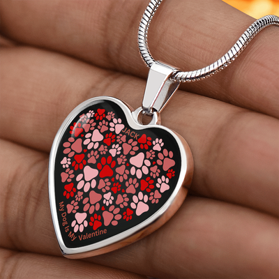 Personalized Paw Print Valentine Heart Pendant Necklace