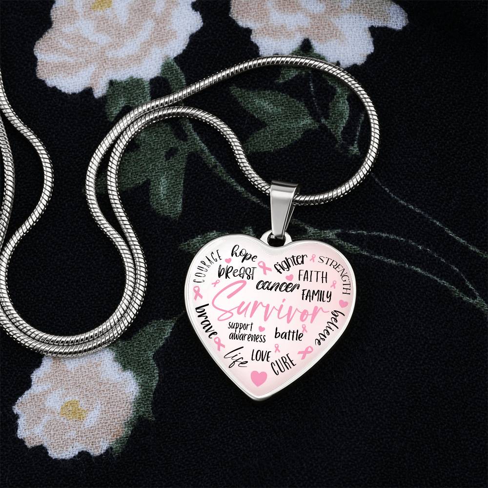 Breast Cancer Survivor Heart Pendant Necklace