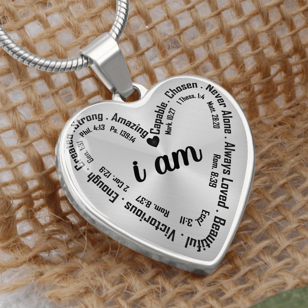 Personalized I Am Bible Verse Inspirational Heart Pendant Necklace