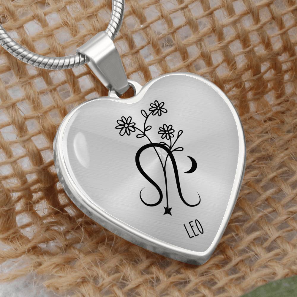 Leo 7/23 - 8/22 & Birth Flower Heart Pendant Necklace