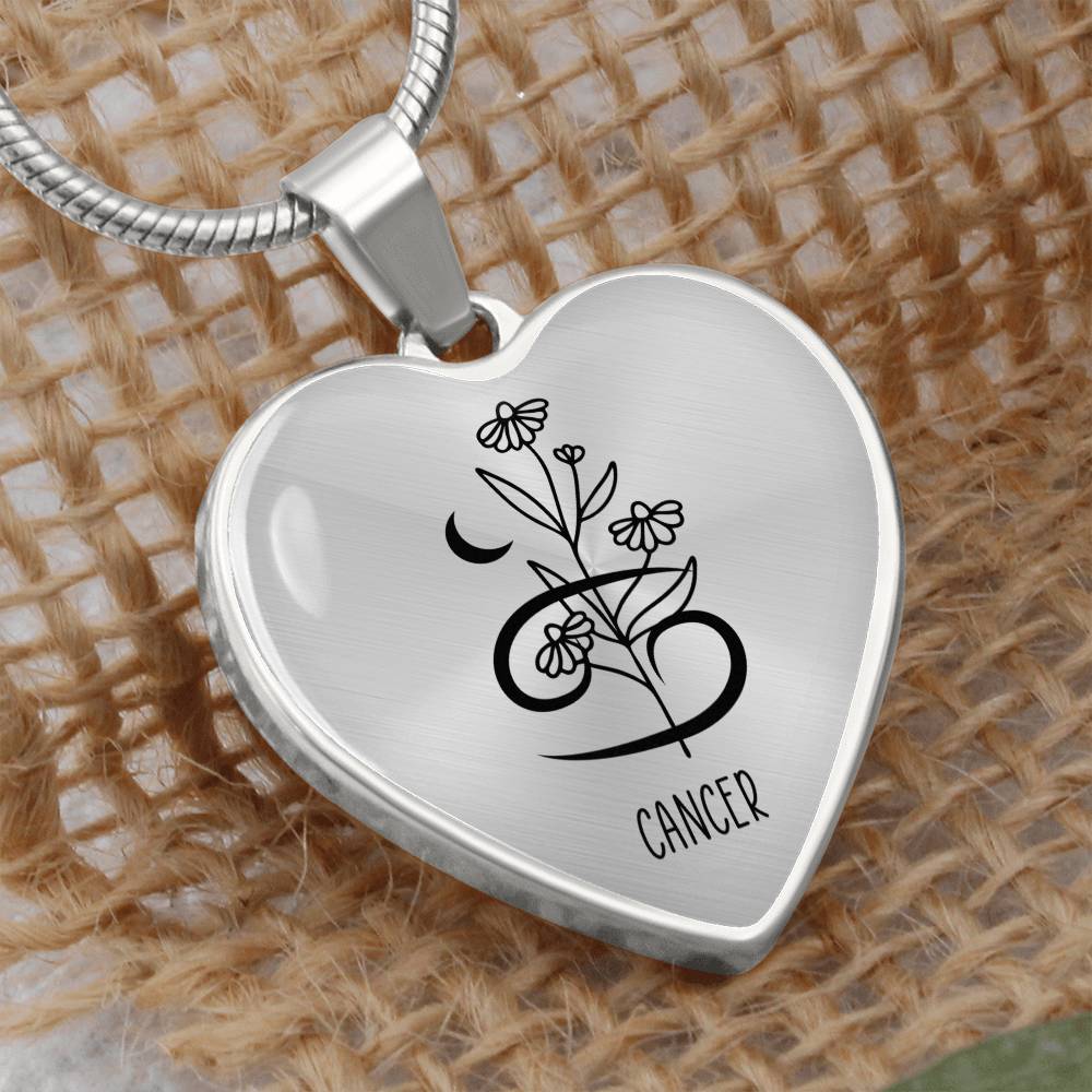 Cancer 6/21 - 7/22 & Flower Heart Pendant Necklace