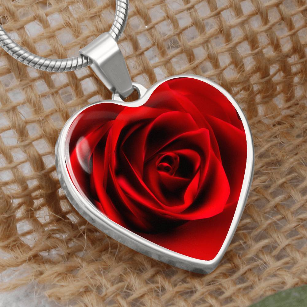 Red Rose Heart Pendant Necklace