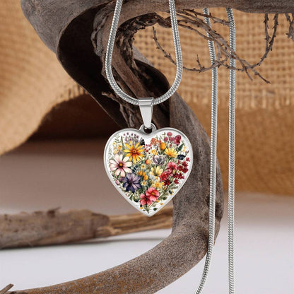 Personalized Wildflower Heart Pendant Necklace