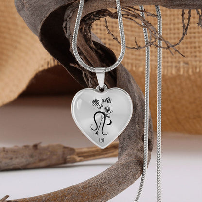 Leo 7/23 - 8/22 & Birth Flower Heart Pendant Necklace