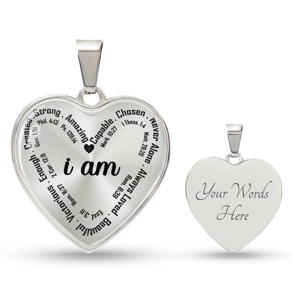 Personalized I Am Bible Verse Inspirational Heart Pendant Necklace