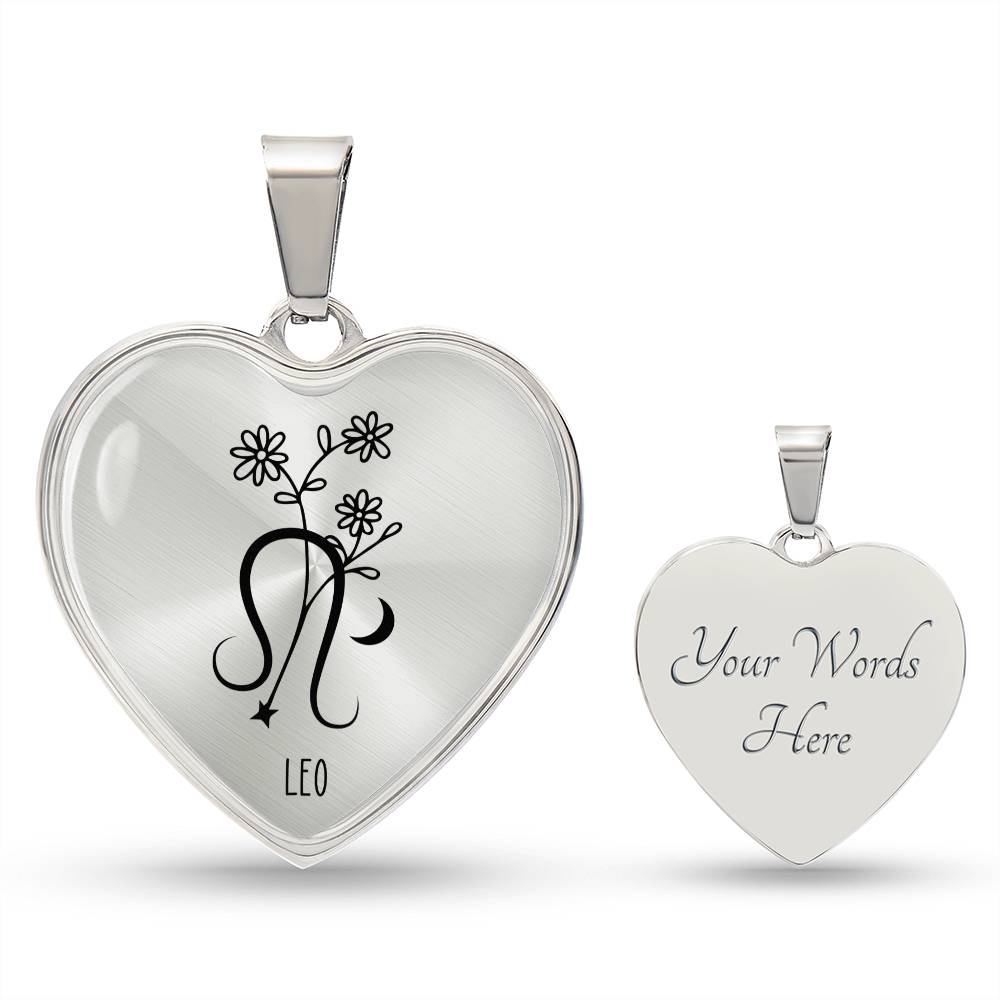 Leo 7/23 - 8/22 & Birth Flower Heart Pendant Necklace