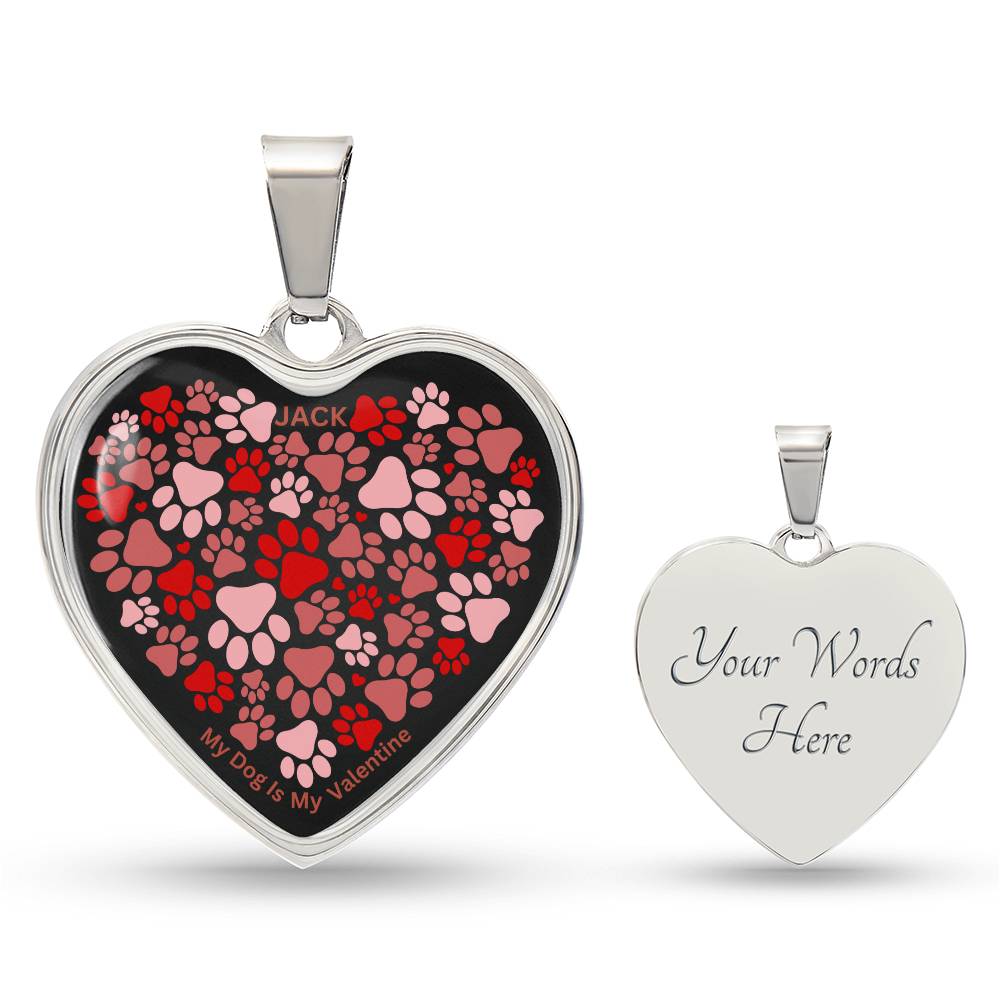 Personalized Paw Print Valentine Heart Pendant Necklace