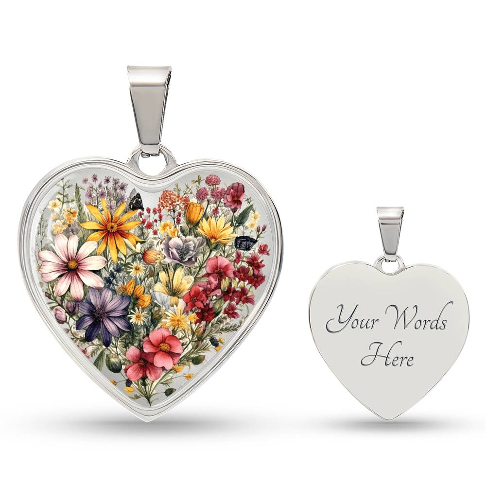 Personalized Wildflower Heart Pendant Necklace