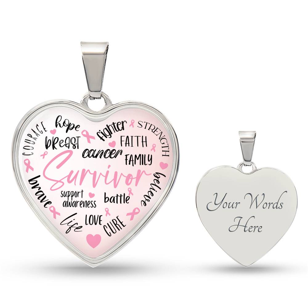 Breast Cancer Survivor Heart Pendant Necklace