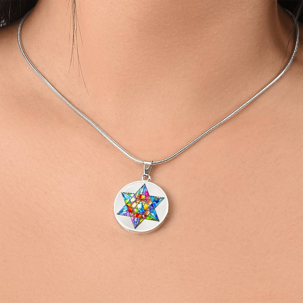 Personalized Stained Glass Look Star Of David Pendant Necklace