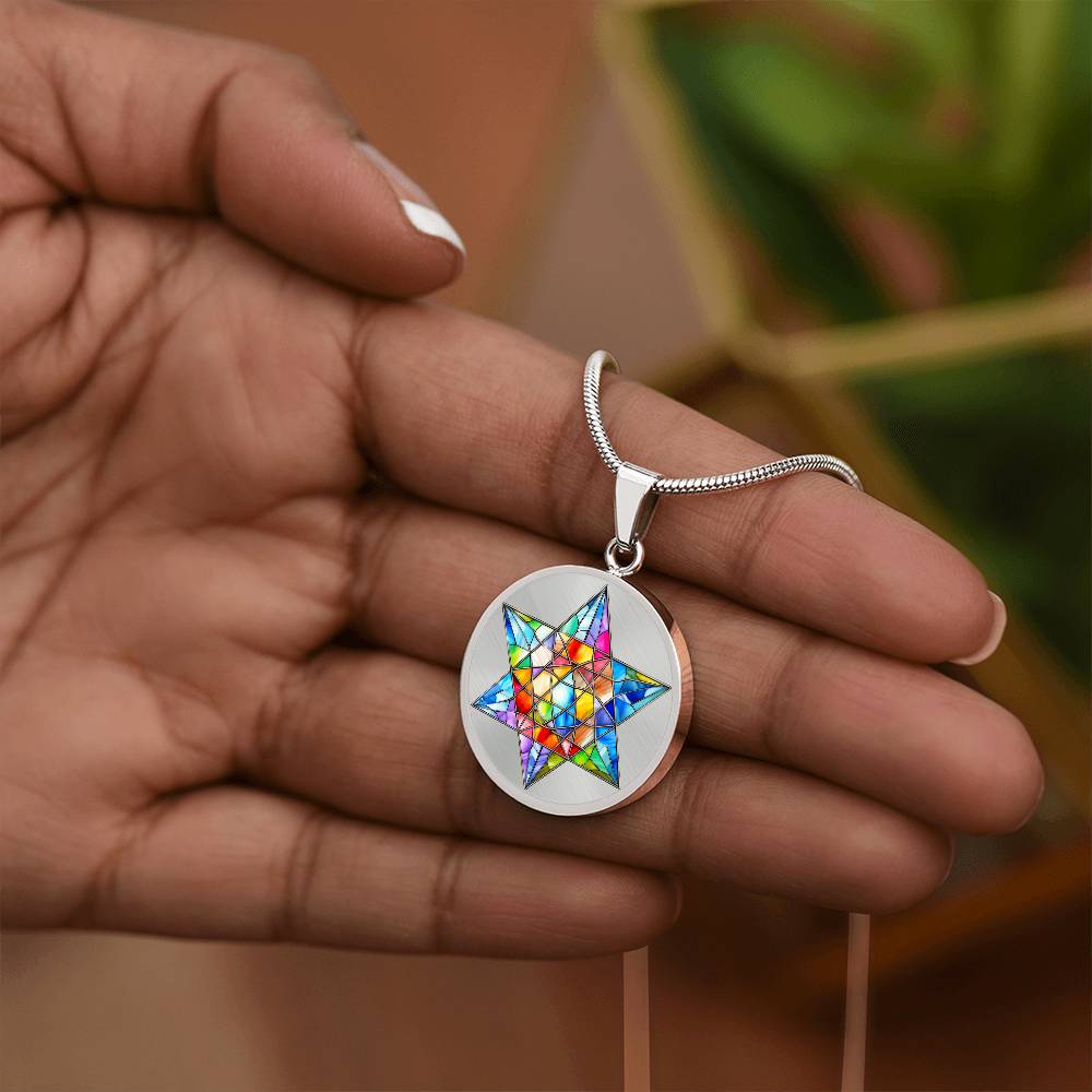 Personalized Stained Glass Look Star Of David Pendant Necklace