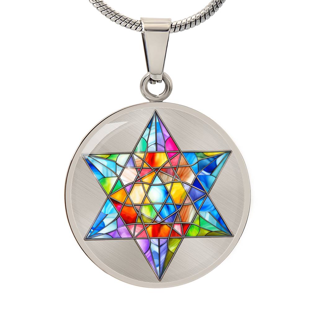 Personalized Stained Glass Look Star Of David Pendant Necklace