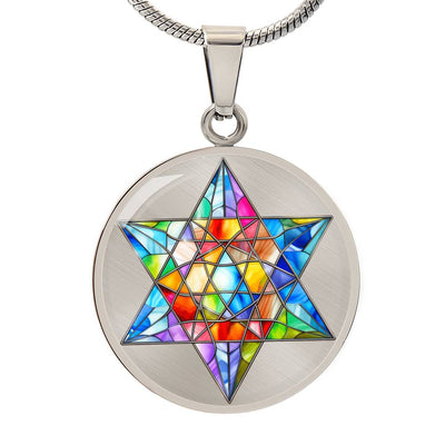 Personalized Stained Glass Look Star Of David Pendant Necklace