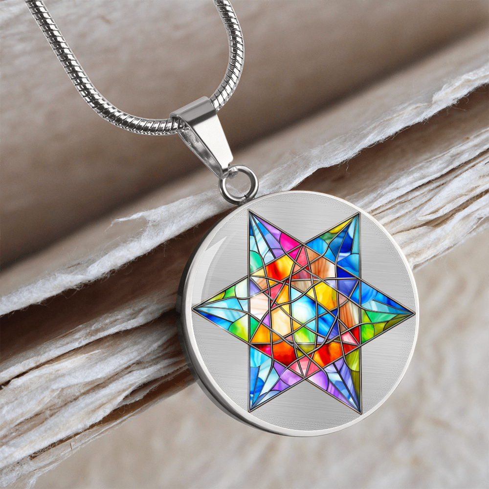 Personalized Stained Glass Look Star Of David Pendant Necklace