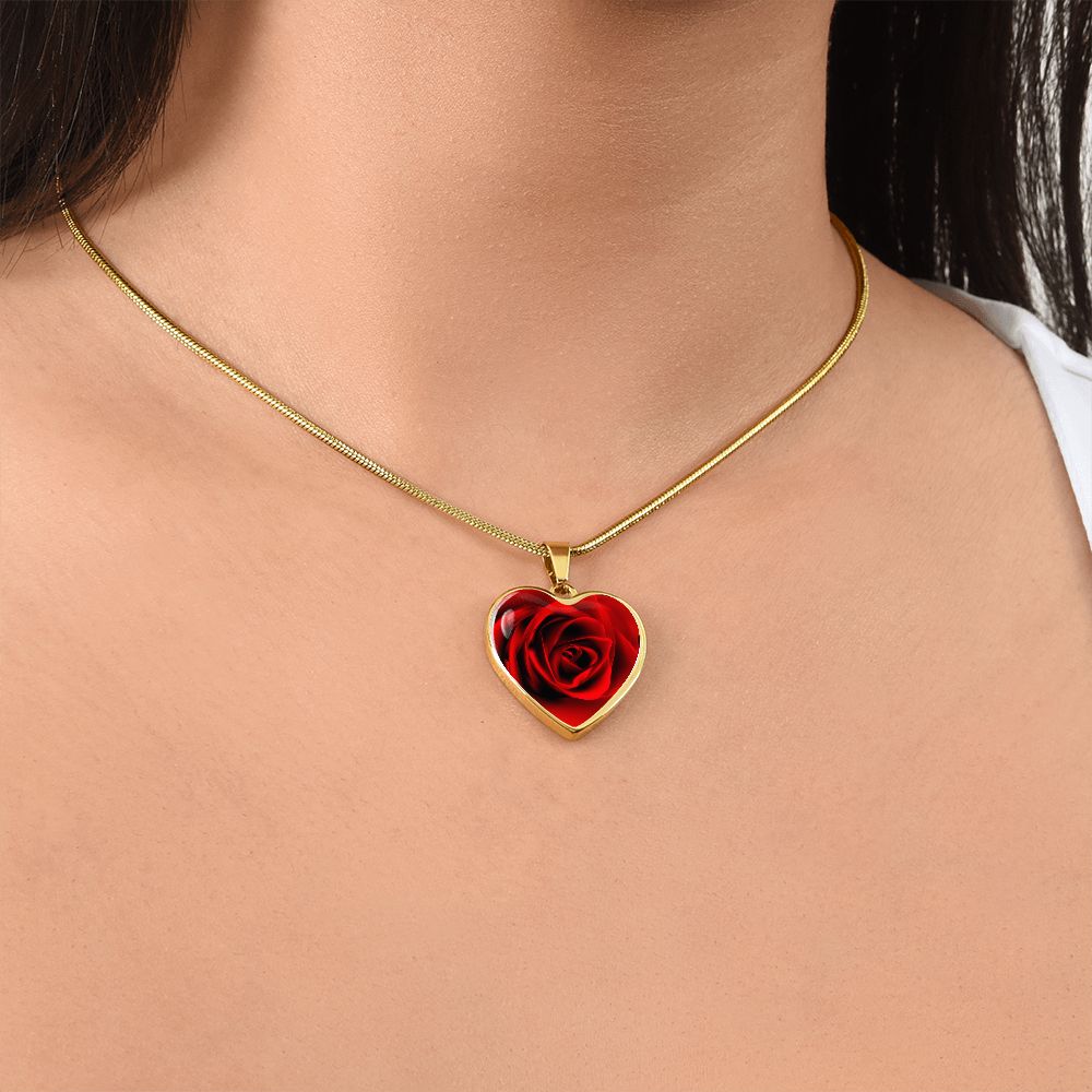 Red Rose Heart Pendant Necklace