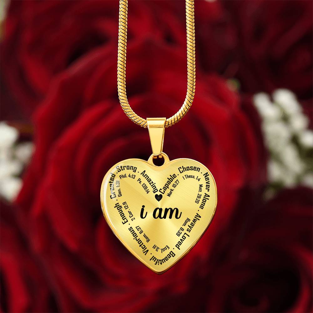 Personalized I Am Bible Verse Inspirational Heart Pendant Necklace