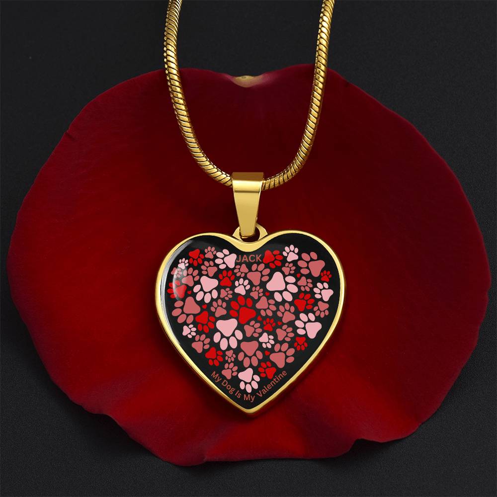 Personalized Paw Print Valentine Heart Pendant Necklace