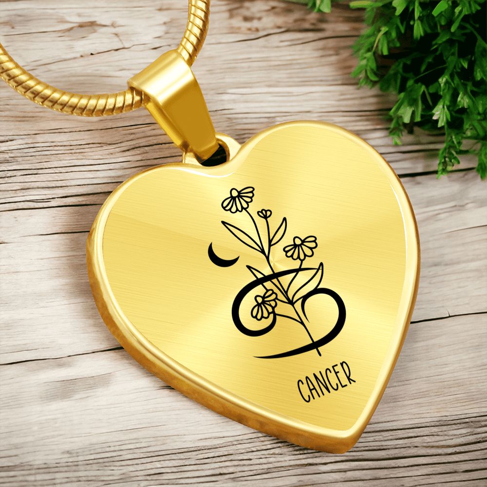 Cancer 6/21 - 7/22 & Flower Heart Pendant Necklace