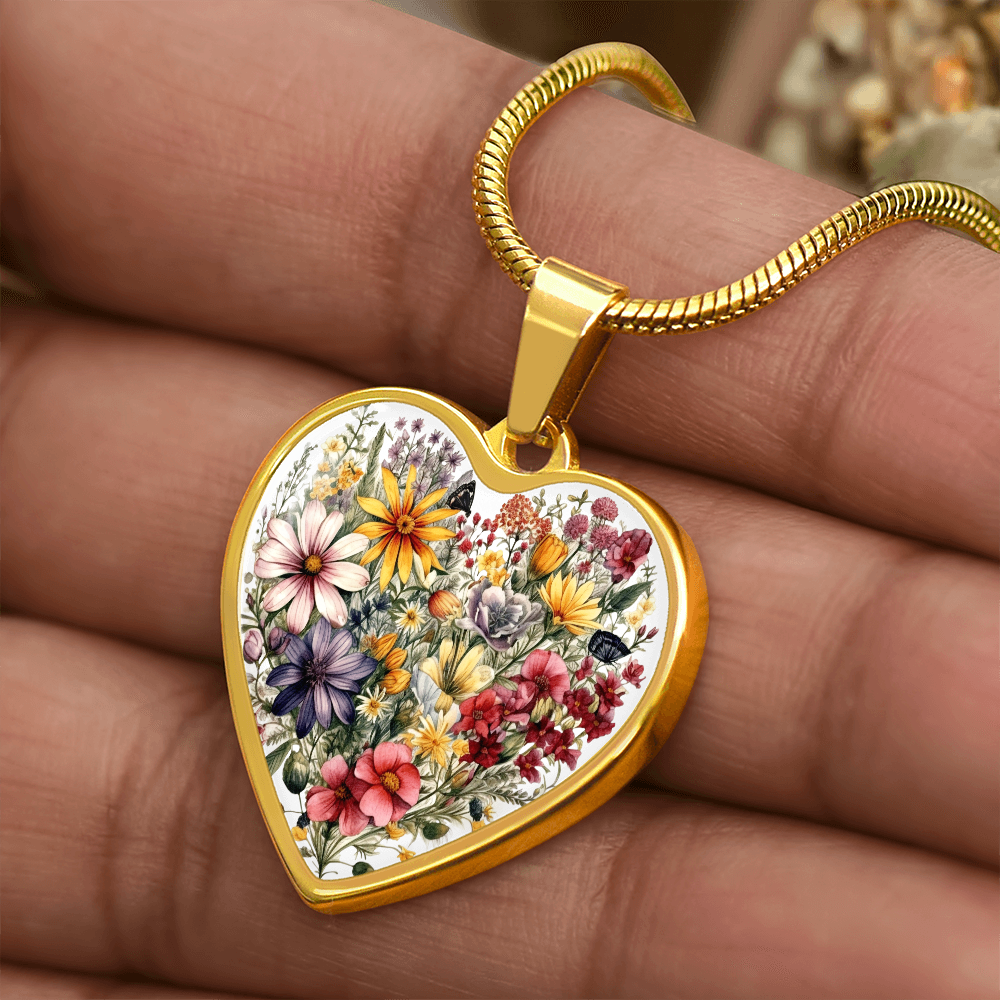 Personalized Wildflower Heart Pendant Necklace