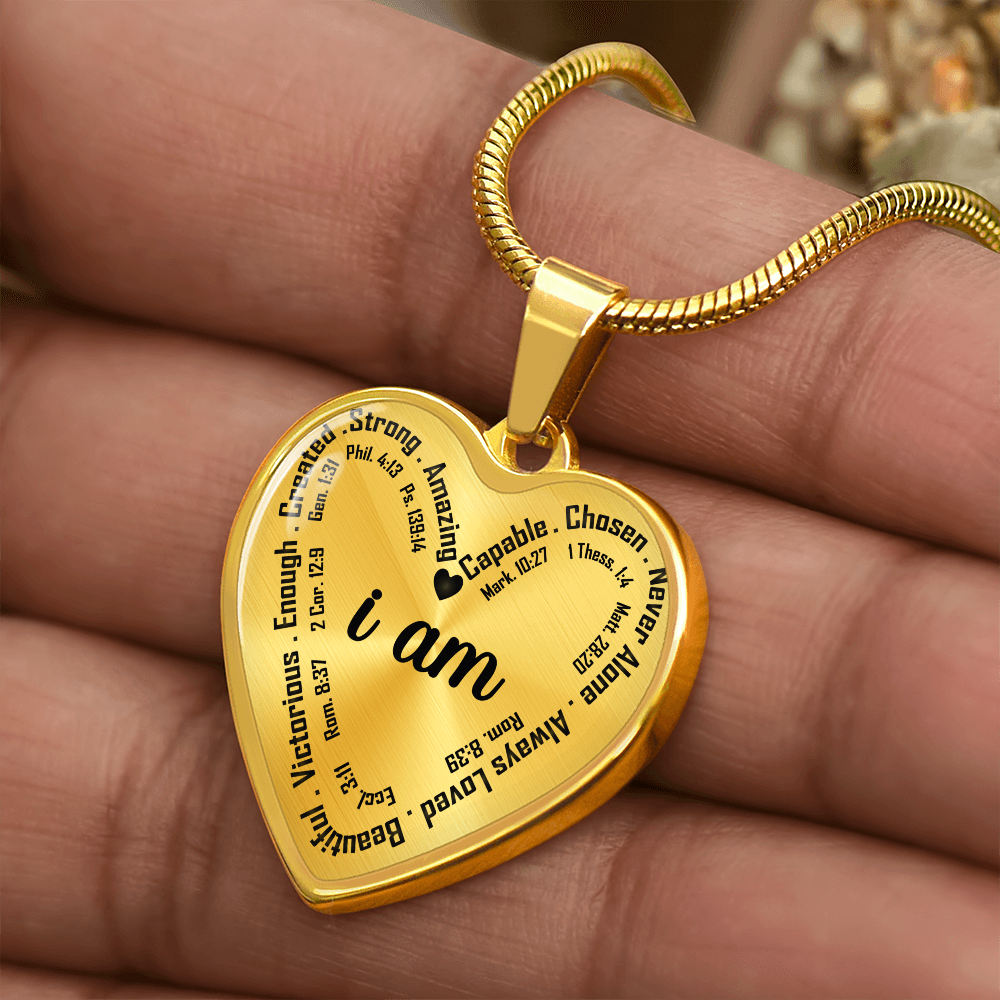 Personalized I Am Bible Verse Inspirational Heart Pendant Necklace