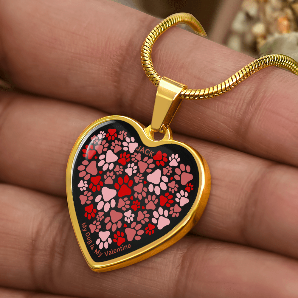 Personalized Paw Print Valentine Heart Pendant Necklace