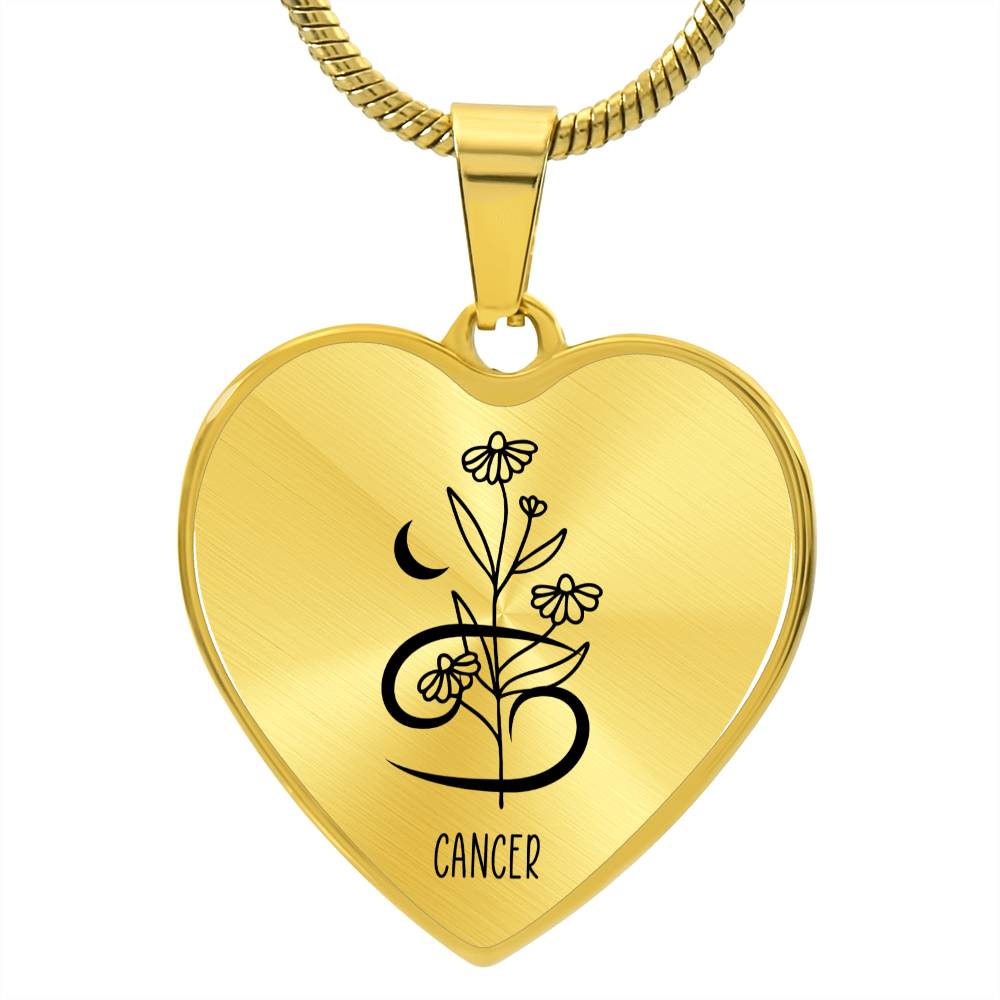 Cancer 6/21 - 7/22 & Flower Heart Pendant Necklace