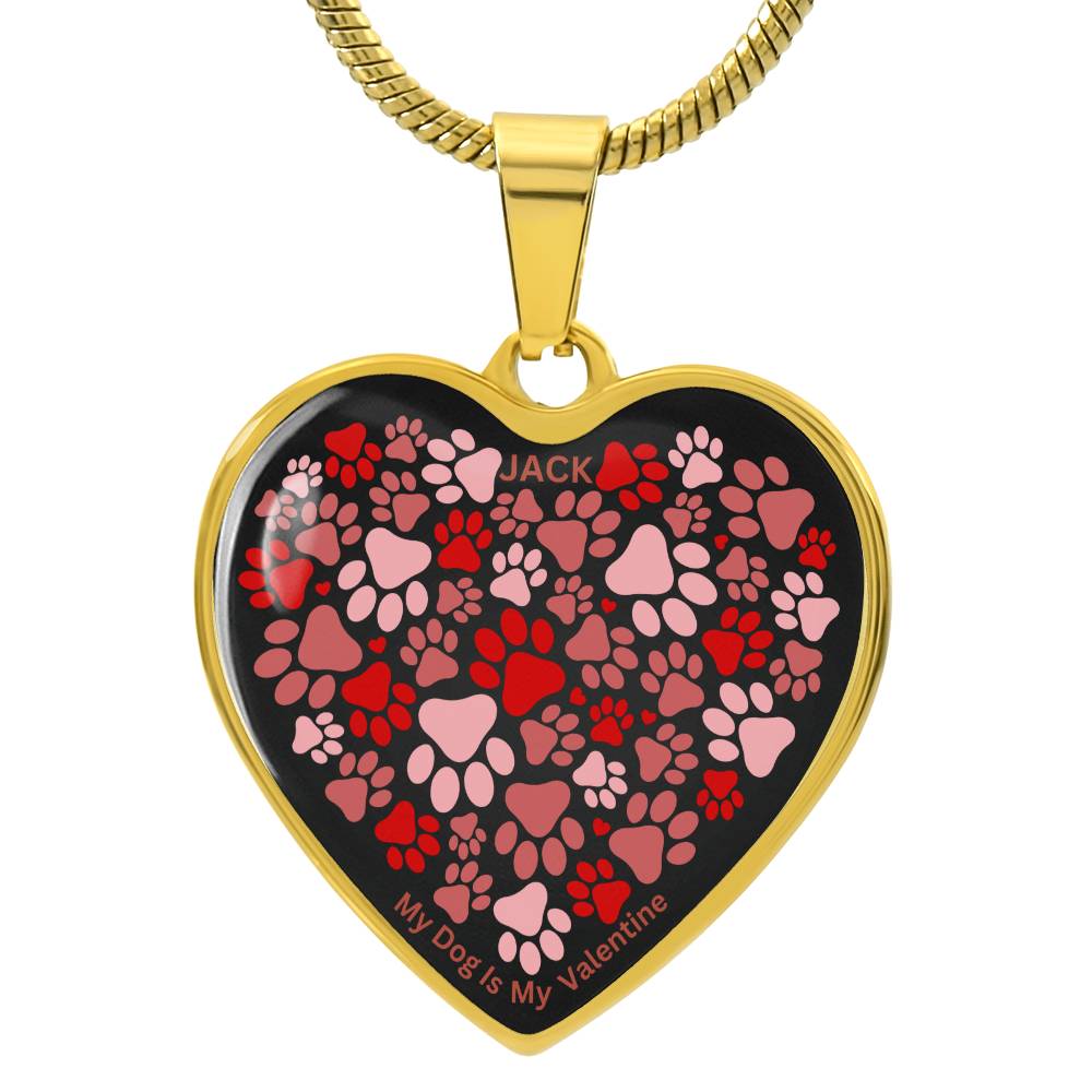 Personalized Paw Print Valentine Heart Pendant Necklace