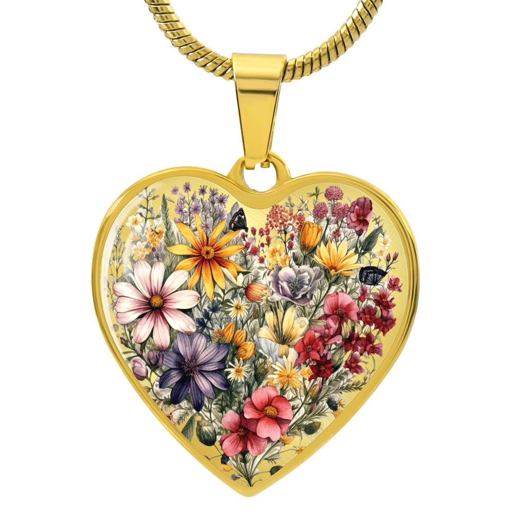 Personalized Wildflower Heart Pendant Necklace