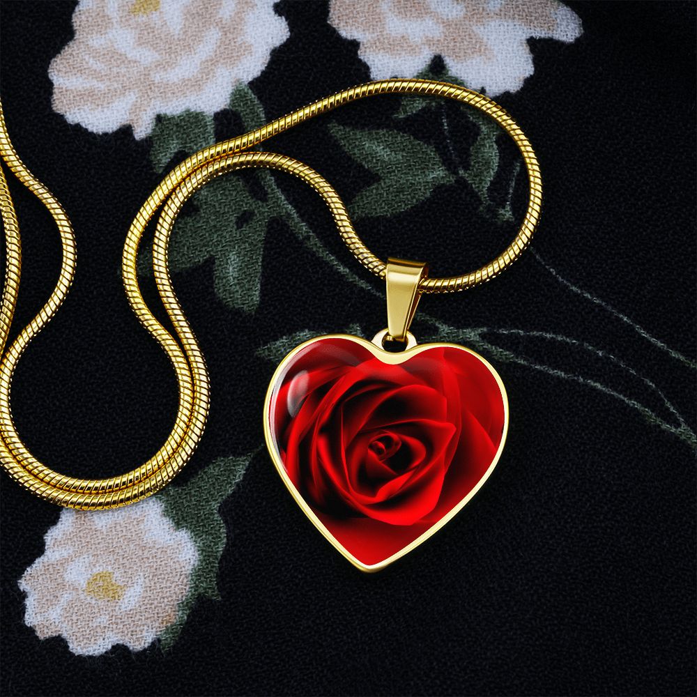 Red Rose Heart Pendant Necklace