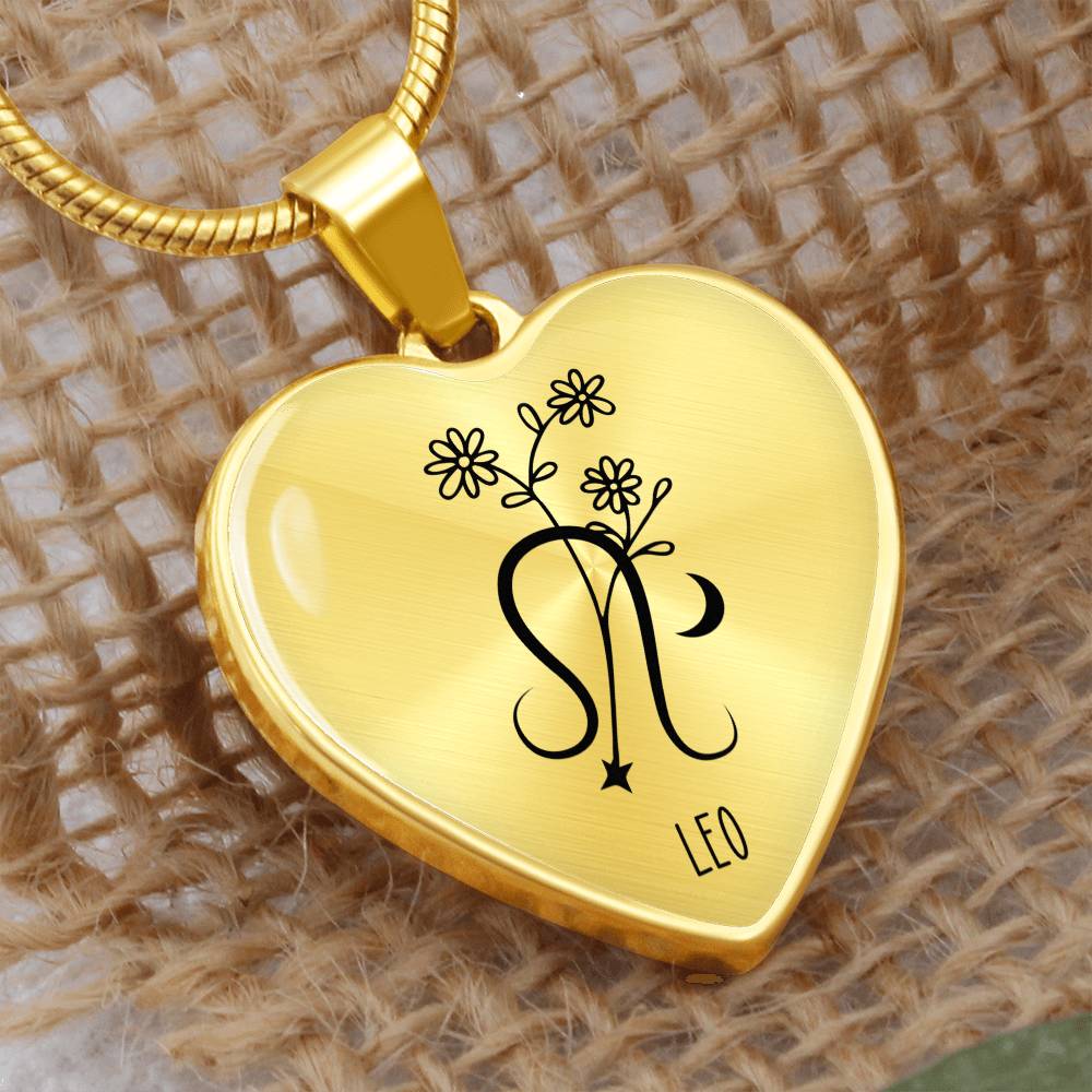 Leo 7/23 - 8/22 & Birth Flower Heart Pendant Necklace