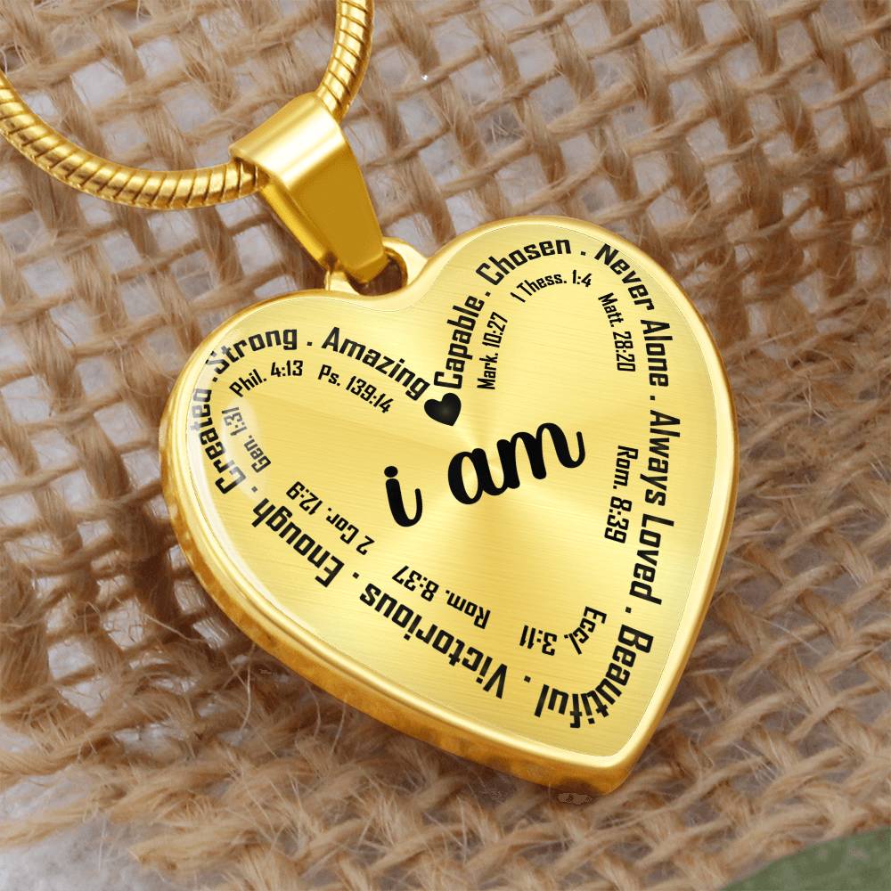 Personalized I Am Bible Verse Inspirational Heart Pendant Necklace