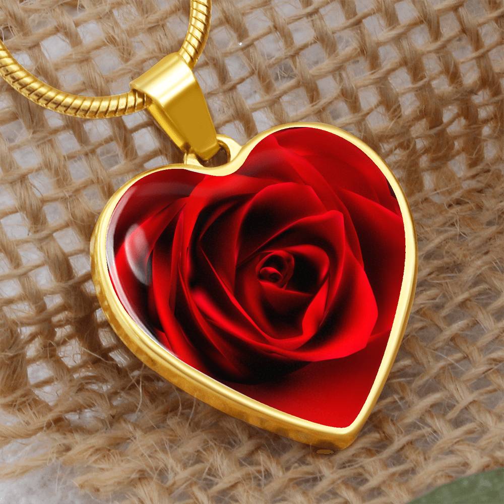 Red Rose Heart Pendant Necklace