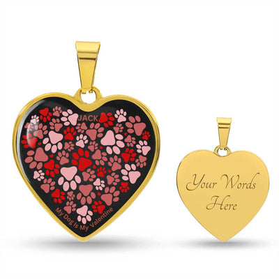 Personalized Paw Print Valentine Heart Pendant Necklace