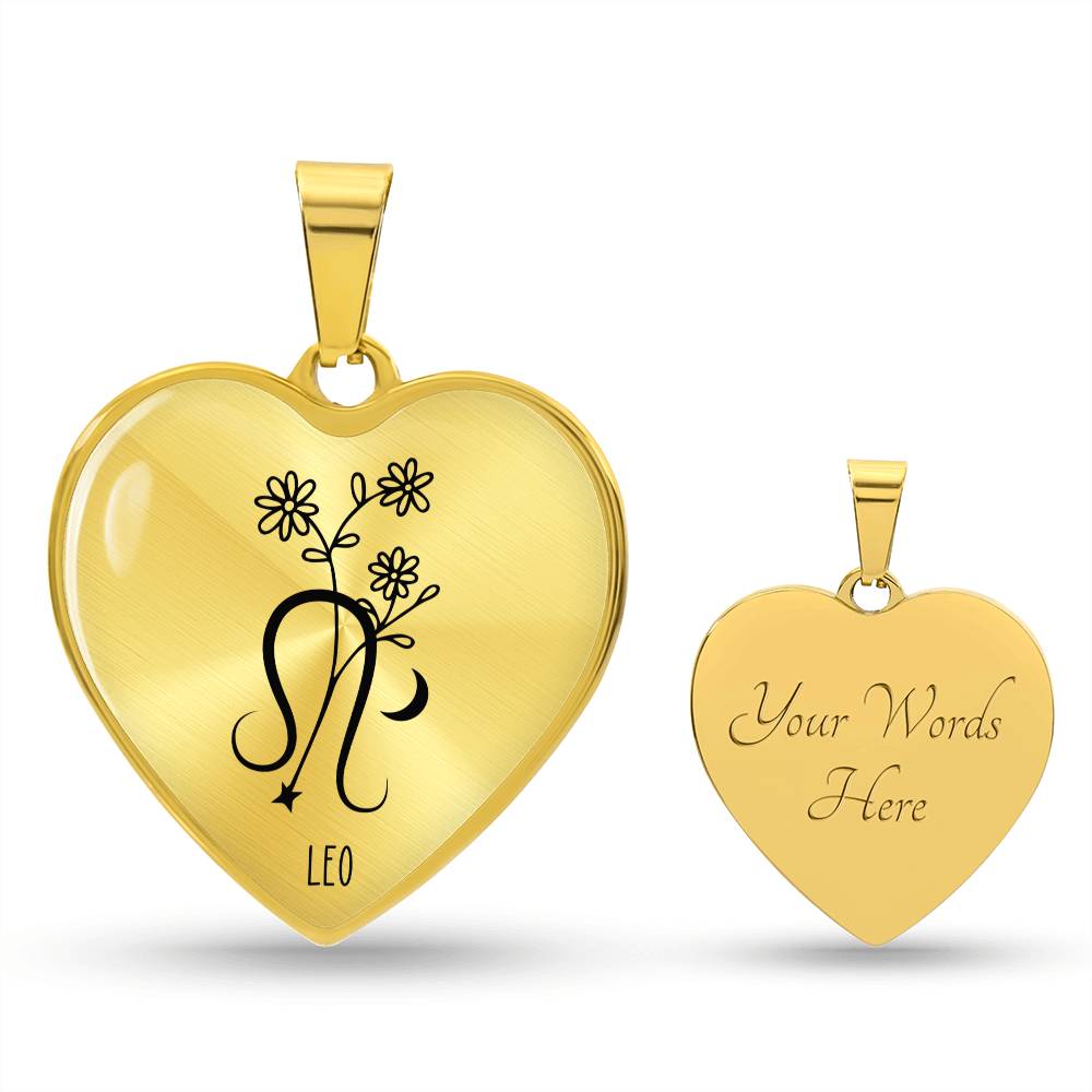 Leo 7/23 - 8/22 & Birth Flower Heart Pendant Necklace